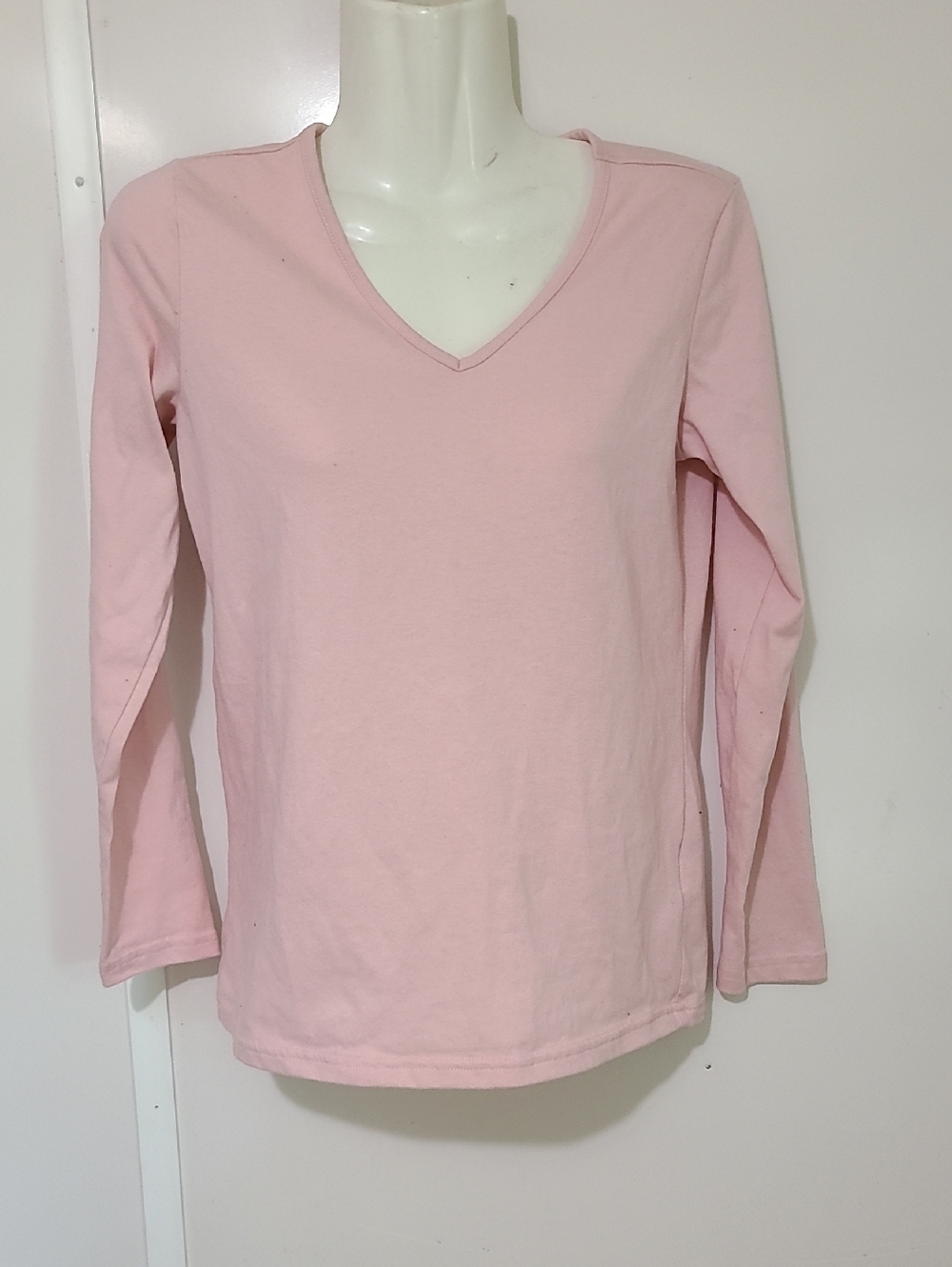 Charter Club Long Sleeve V-Neck Tee in Light Pink